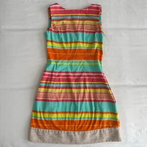 Vintage Y2K Multi-Colored Striped Mini Dress with Zipper Closure and Pockets